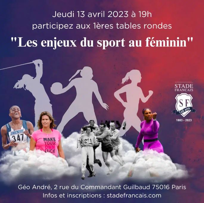 Visuel de la table ronde du stade français sur les enjeux du sport au féminin avec la représentation de plusieurs athlètes