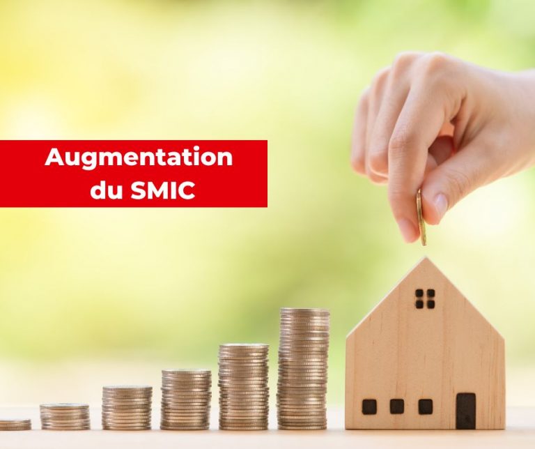 Visuel présentant l'augmentation du SMIC où l'on voit des colonnes de pièces de monnaies de plus en plus grandes.