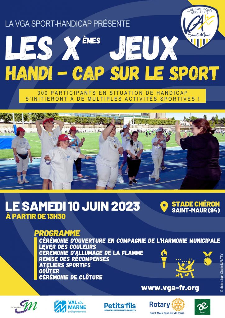 Affiche de présentation de l'évènement "Les Xèmes Jeux Handi-cap sur le sport" de la VGA Saint-Maur