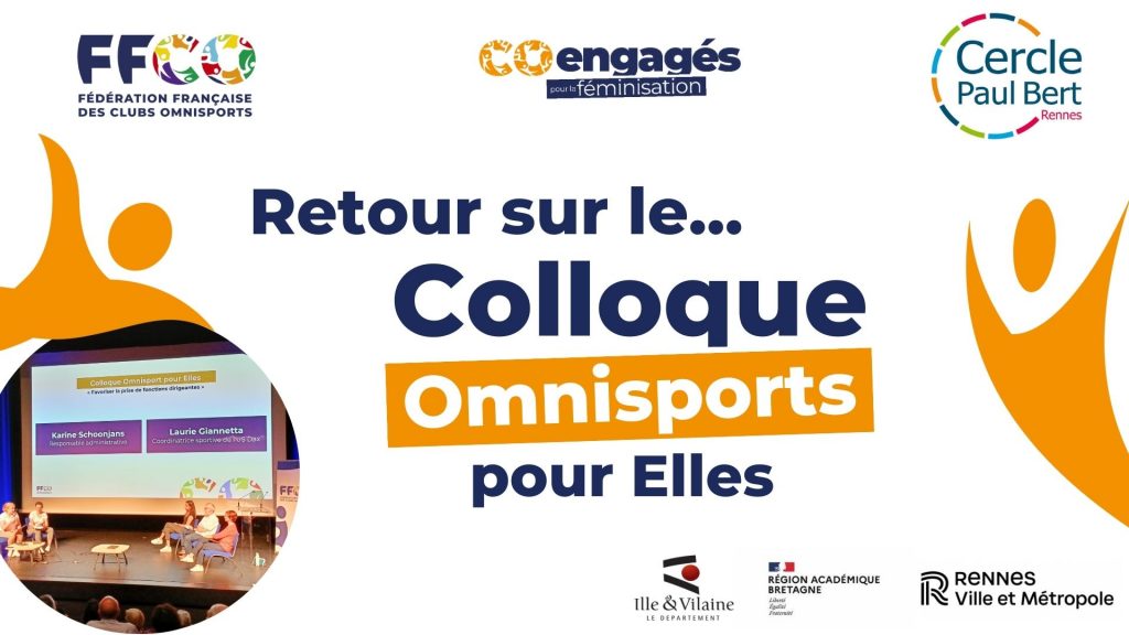 Affiche du colloque Omnisports pour Elles de la FF Clubs Omnisports avec une image d'une conférence