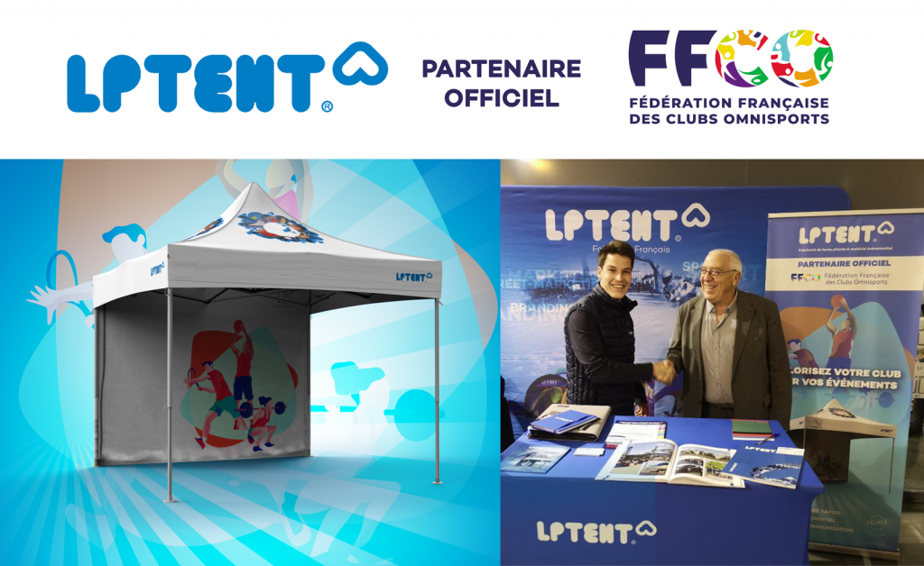 Photo de Gérard Perreau-Bezouille, Président de la FF Clubs Omnisports et de Stanislas Barjoux, commercial de LPTENT lors de la signature du partenariat.