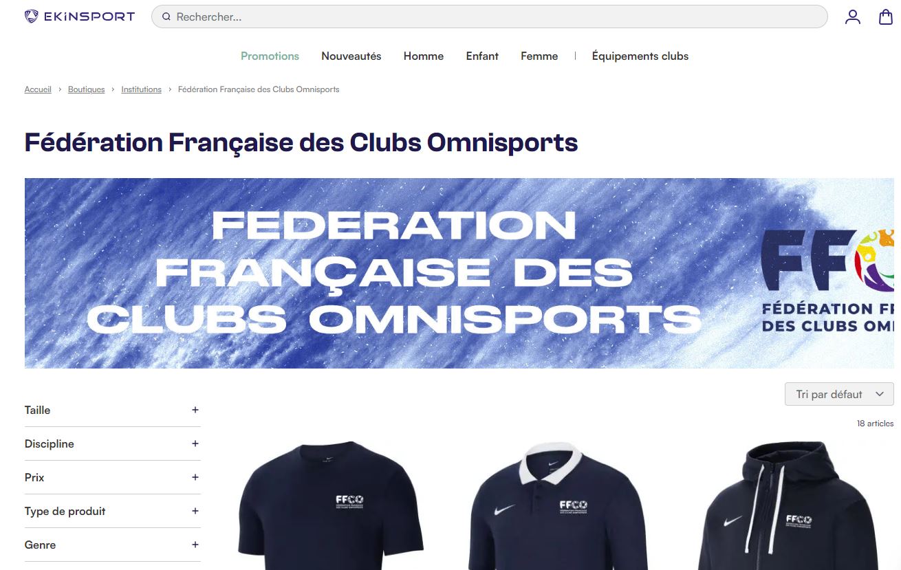 Visuel de la boutique en ligne de la FF Clubs Omnisports sur Ekinsport