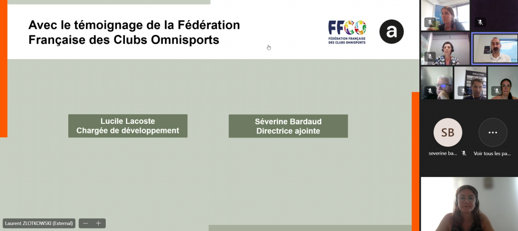 En visioconférence : partage du PowerPoint avec la slide sur le témoignage de la Fédération Française des Clubs Omnisports