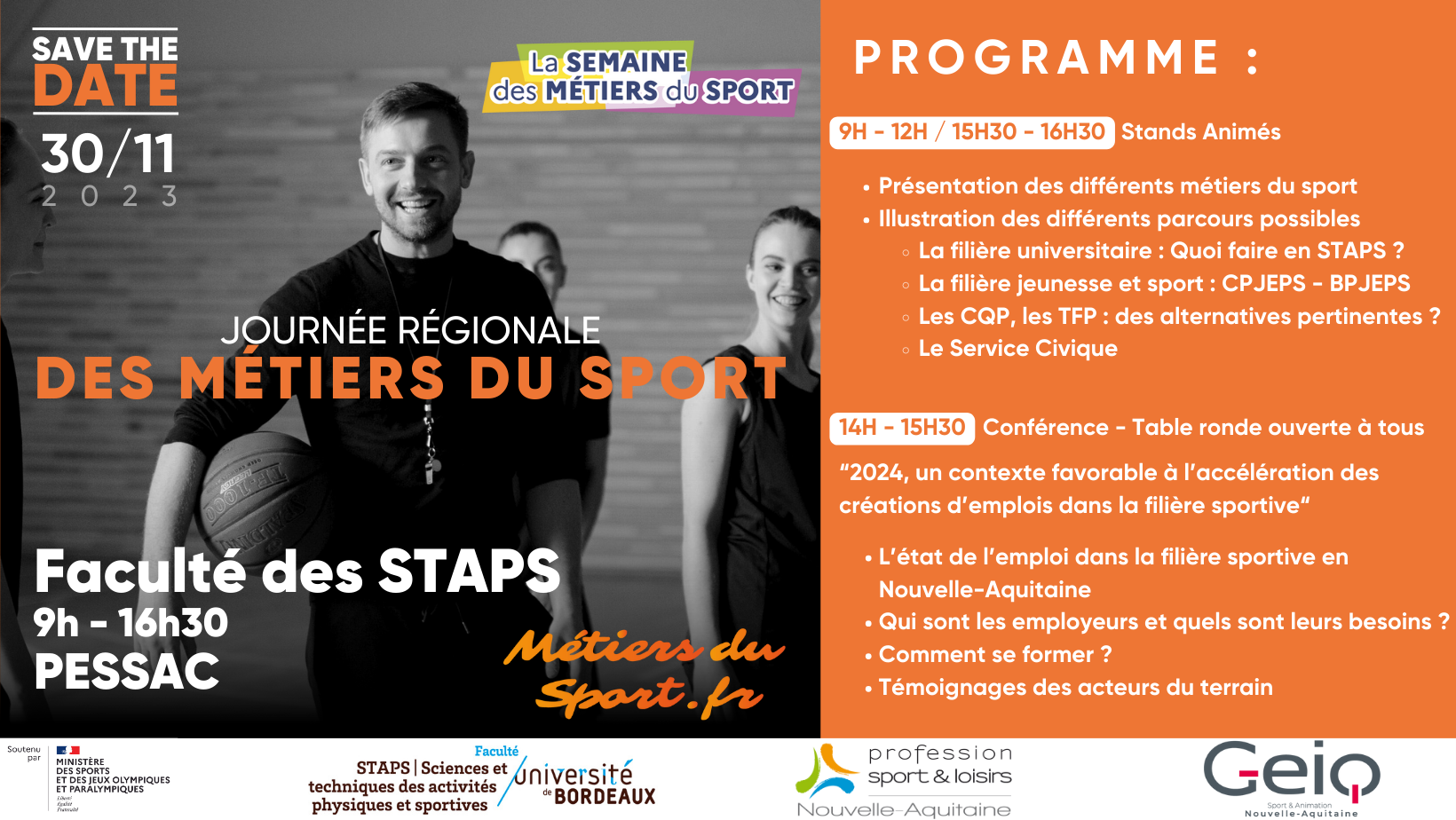 Affiche présentant l'événement de la journée régionale des métiers du sport en Nouvelle-Aquitaine