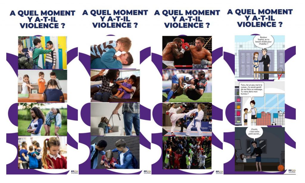 4 panneaux de l'exposition Prévention des Violences de la Fédération Française des Clubs Omnisports