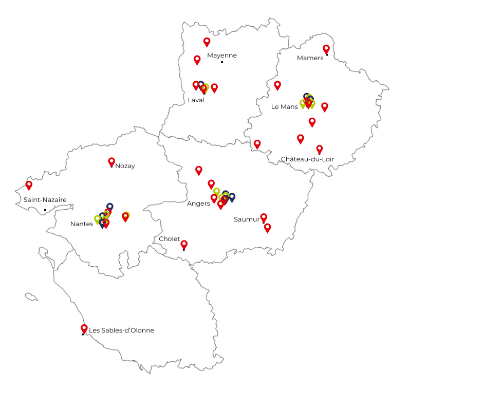 Cartographie des clubs adhérents des Pays de la Loire
