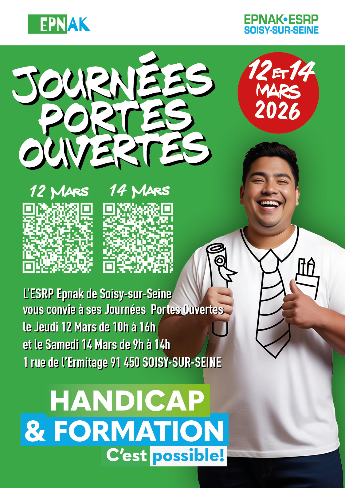 Affiche portes ouvertes EPNAK 12 et 14 mars 2026